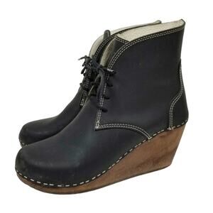 Maguba Swedish Clog Boots Casablanca Black Leather Wood Wedge Heel Size 39